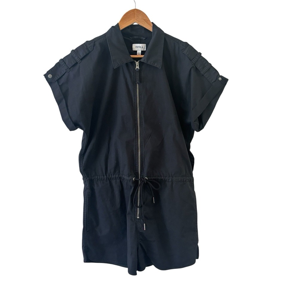 Pistola‎ Meg Romper S Black Zip Front Utility Drawstring Casual Minimalist